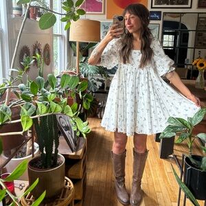 Altar'd State Ivory Dress with Navy Floral Design